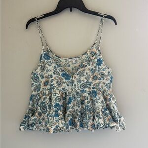 Patrons of Peace Blue & Cream Paisley Ruffle Cami